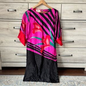 Gorgeous vintage Flora Kung Advance 100% silk abstract dress  size 4